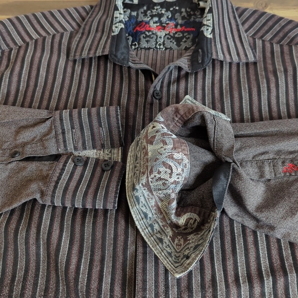 Robert Graham Grey Disappearing Long Sleeve Flip Cuff Button Down Shirt - Picture 5 of 14